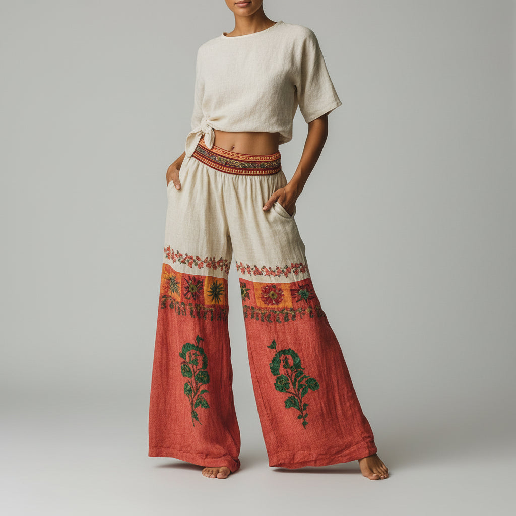 Street Wave Wide Leg Drawstring Pants Women Boho Comfort