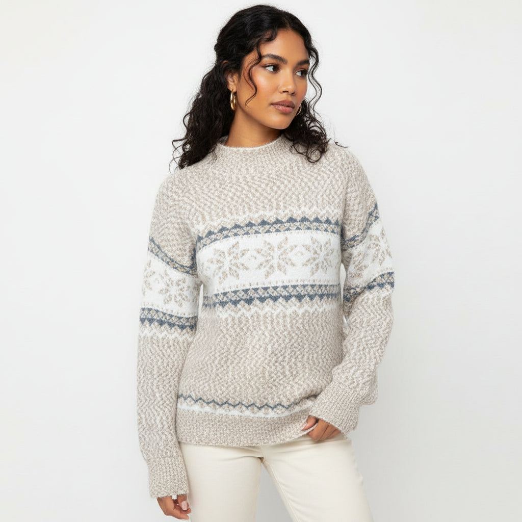 Street Wave Women's Fair Isle Crew Neck Sweater Cozy Warmth