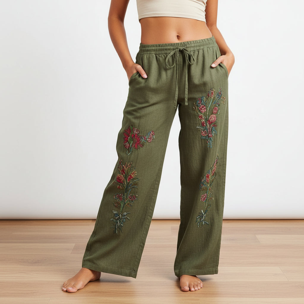 Street Wave Wide Leg Drawstring Pants Women Boho Comfort