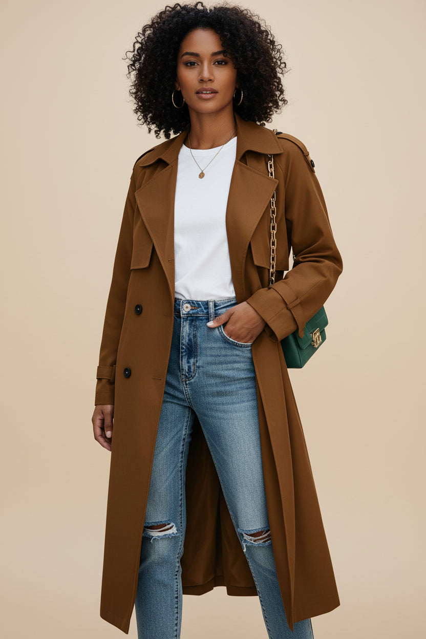 Street Wave Womens Double Breasted Trench Coat Effortless