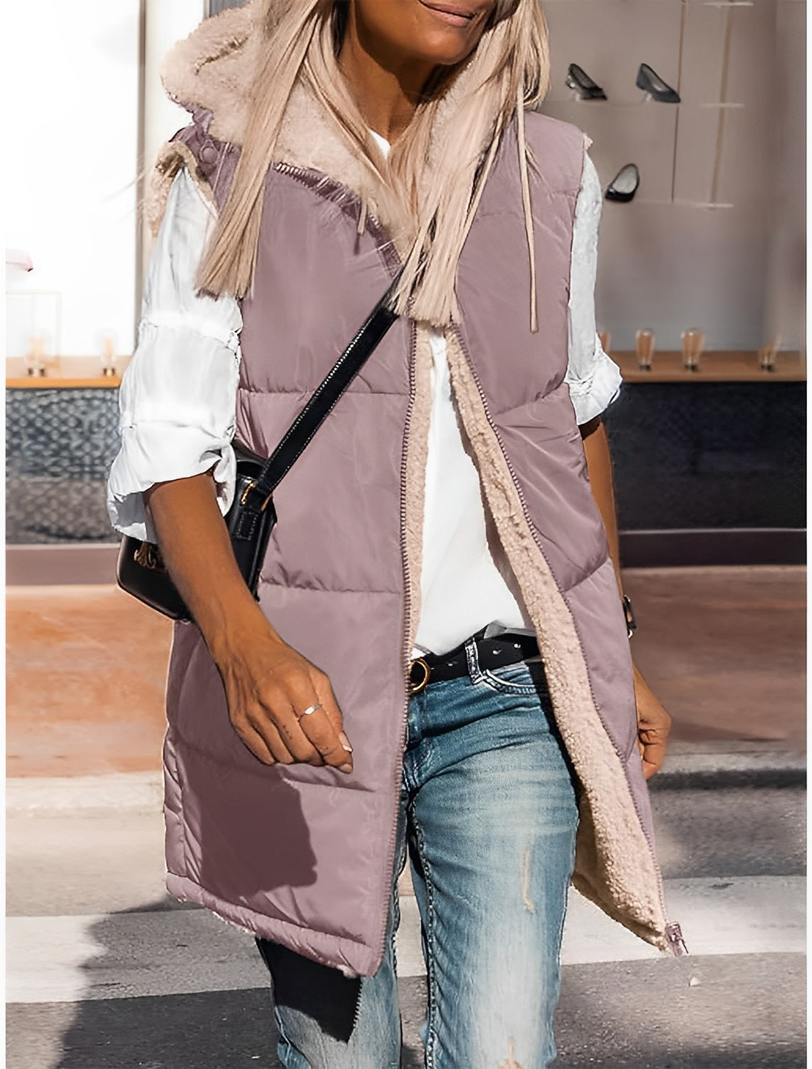 Street-wave Winter Vest For Women Fleece Lined Quilted Warmth With Cozy Sherpa Lining
