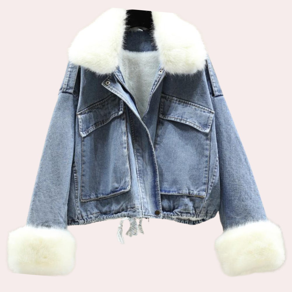 Street-Wave Denim Winter Jacket With Fur Collar For Women Warm Stylish Coat For Cold Weather
