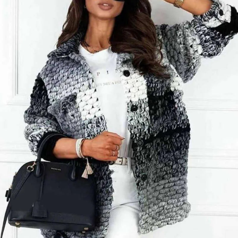 Street-wave Multicolor Braided Knit Winter Coat For Women - Warmth, Cozy Comfort, Bold Color Block Style