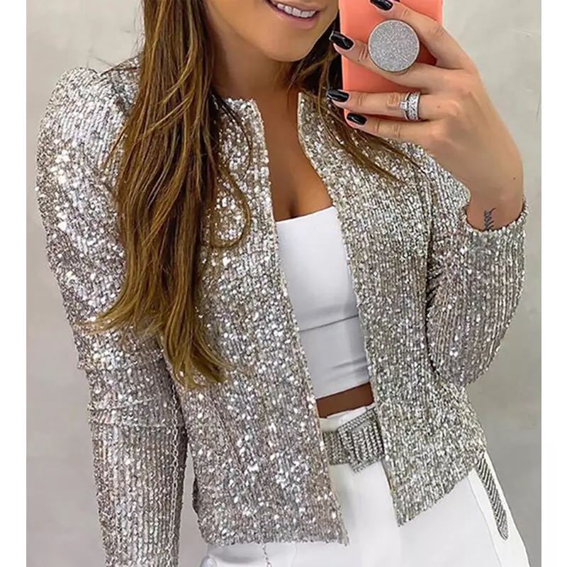Street-wave Gold Sequin Blazer For Women Glamorous Shine From Office To Date Night