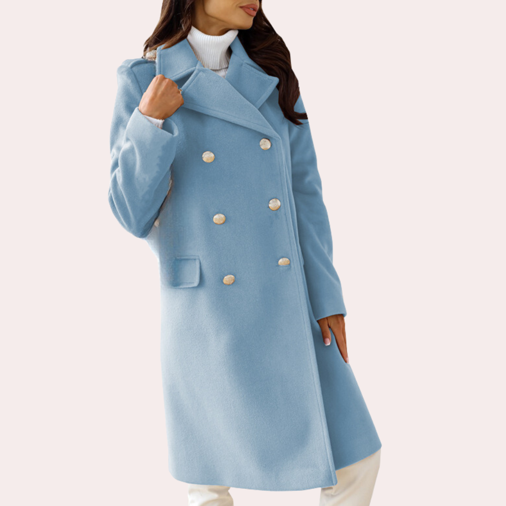 Street-Wave Women's Double-Breasted Wool Coat With Pearl Buttons, Warmth, Elegance, Timeless Style