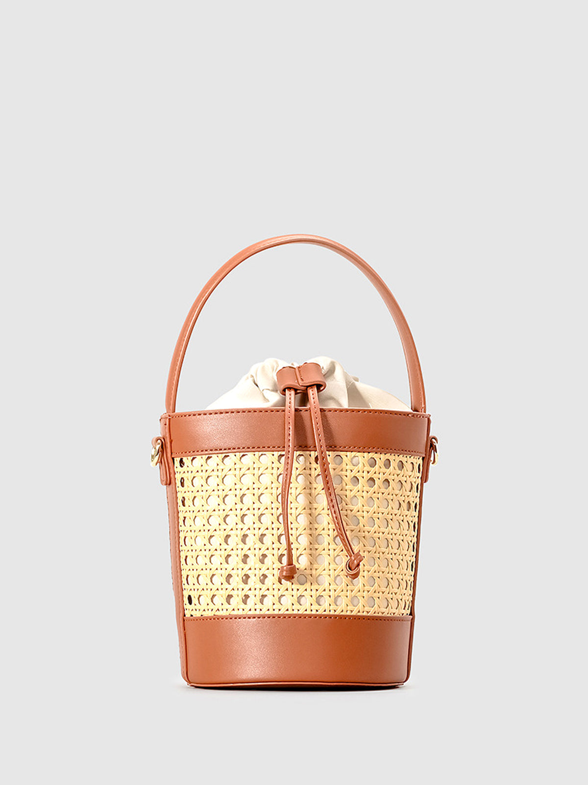 Rattan Accent Drawstring Bucket Bag - Street-Wave