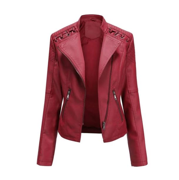 Street-wave Lambskin Leather Jacket For Fall Women Vintage Inspired Office Ready Hidden Zipper