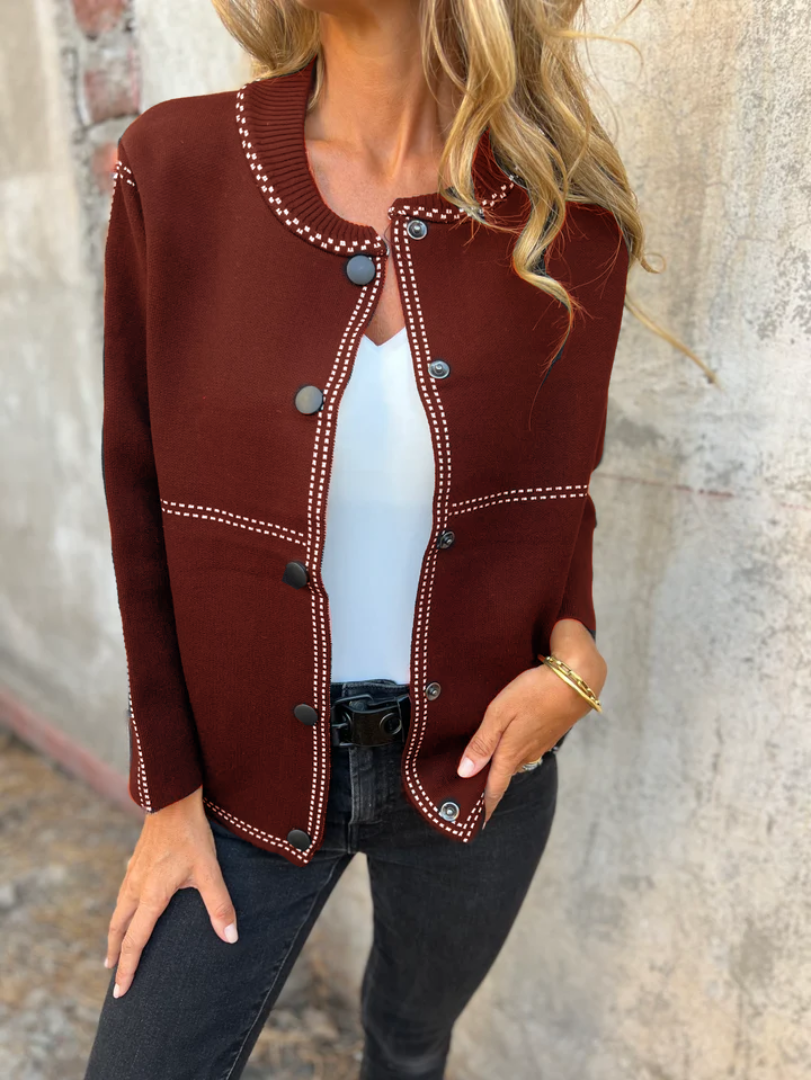 Street-wave Short Jacket With Contrast Stitching For Women, Structured And Elegant Everyday Wear
