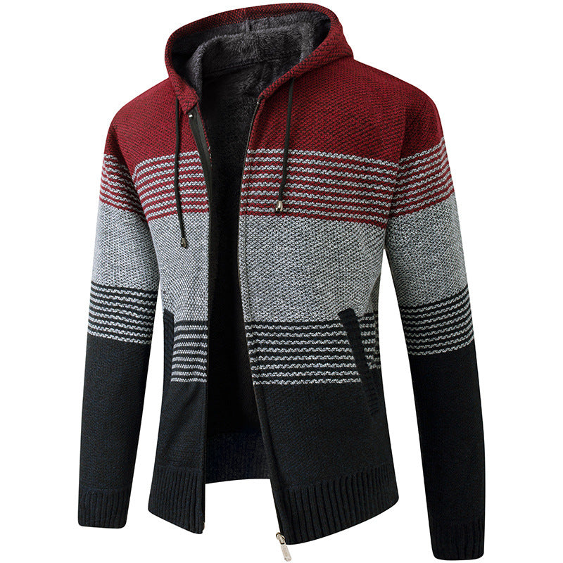 Street-Wave Men's Striped Knitted Hoodie Zip Up Jacket For Cozy Everyday Wear