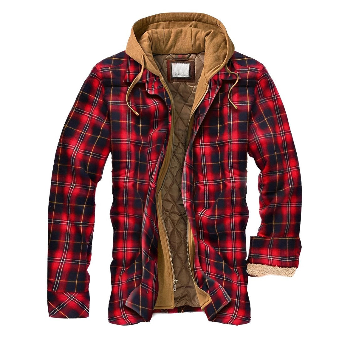 Streetwave Warm Plaid Hoodie Jacket For Men With Cozy Lining And Hood For Cold Weather Wear