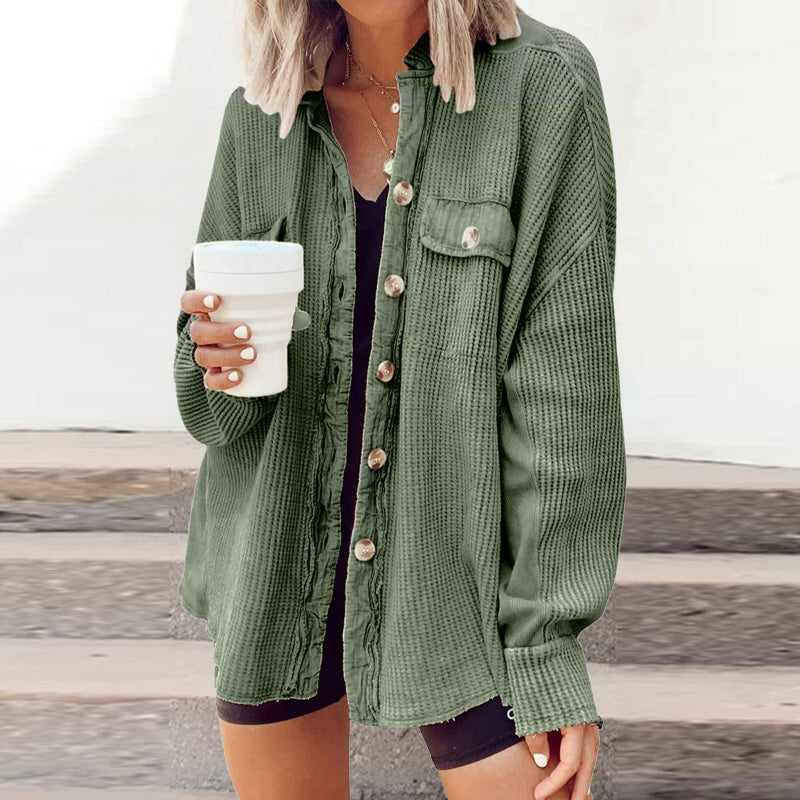 Street-wave Women's Cozy Waffle Knit Cardigan Oversized Soft Durable Everyday Essential