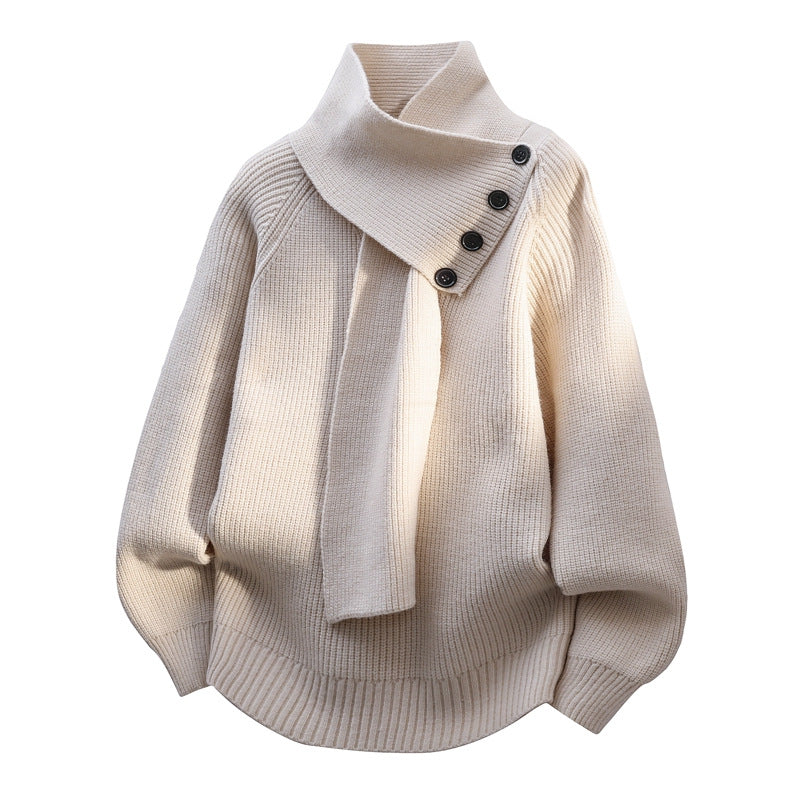 Women's Scarf-Neck Sweater with Soft Knit and Relaxed Fit