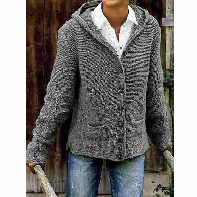 Street-Wave Long Hooded Knit Coat For Women With Button Closure Pockets Cotton-Poly Blend Cozy Warmth And Style