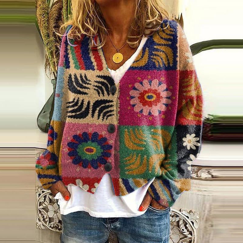 Street-wave Women Patchwork Cardigan Coat - Cozy Warmth, Effortless Style, Winter Must-Have