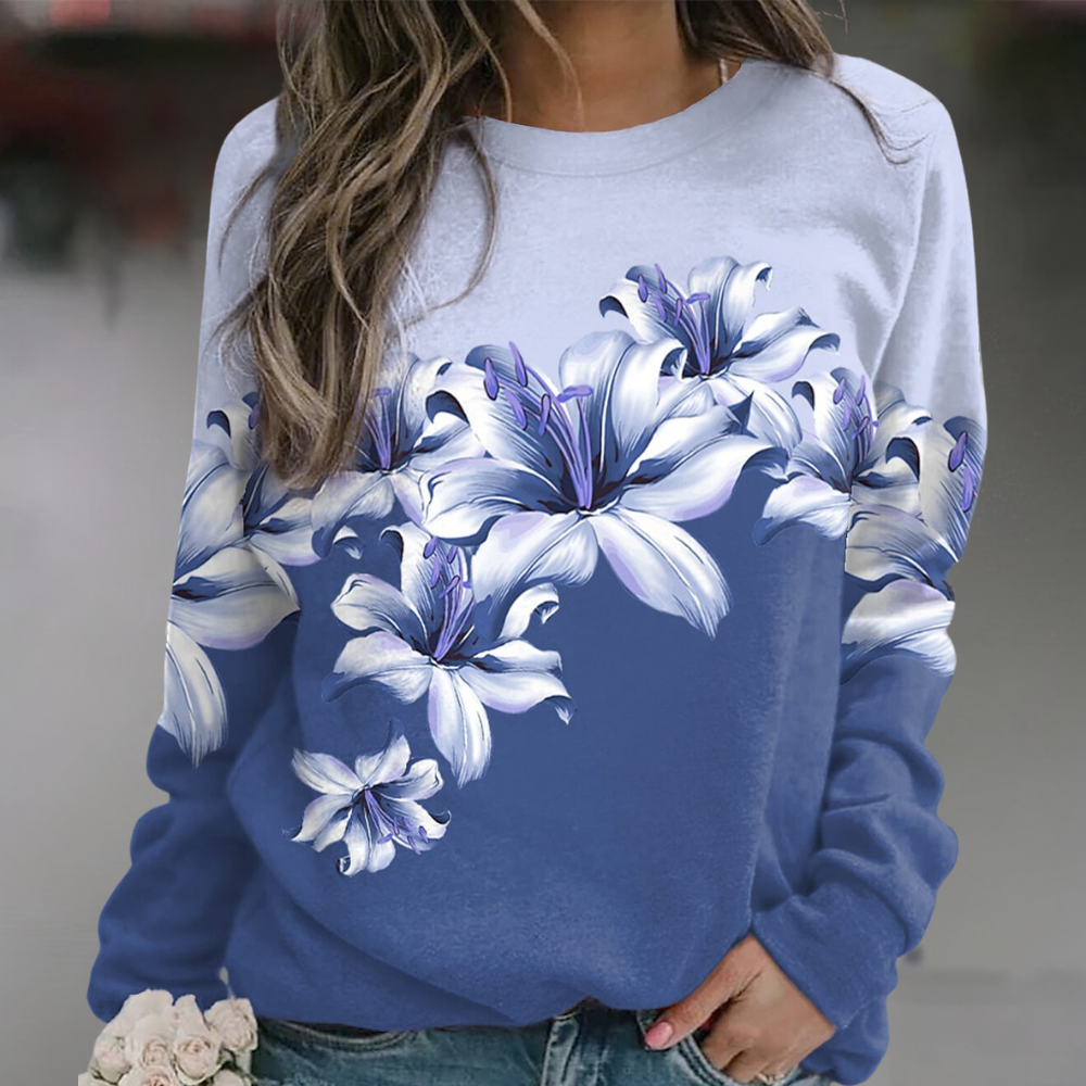 Street-wave Floral Print Sweatshirt With Soft Breathable Fabric Relaxed Fit Long Sleeves For Women