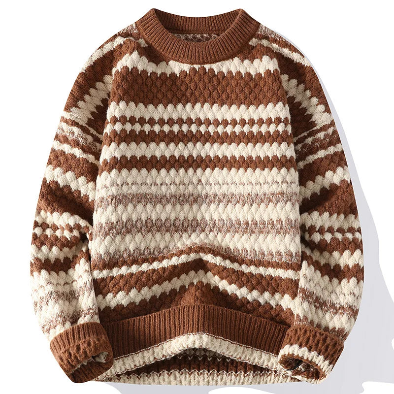Street-wave Men's Knit Crewneck Sweater - Soft Breathable Cotton for Relaxed Fit Comfort