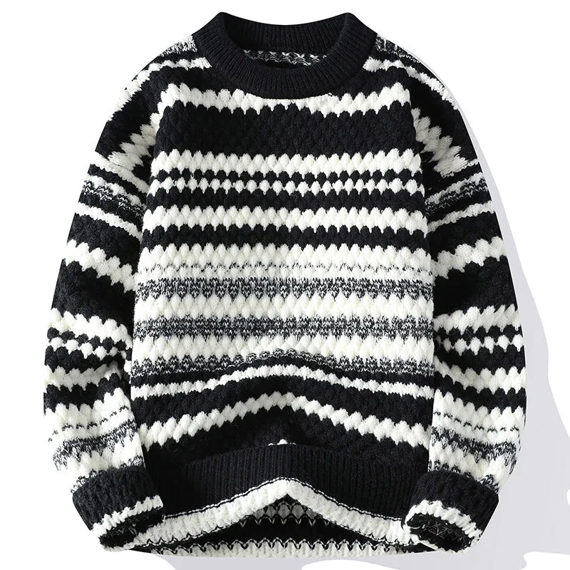 Street-wave Men's Knit Crewneck Sweater - Soft Breathable Cotton for Relaxed Fit Comfort