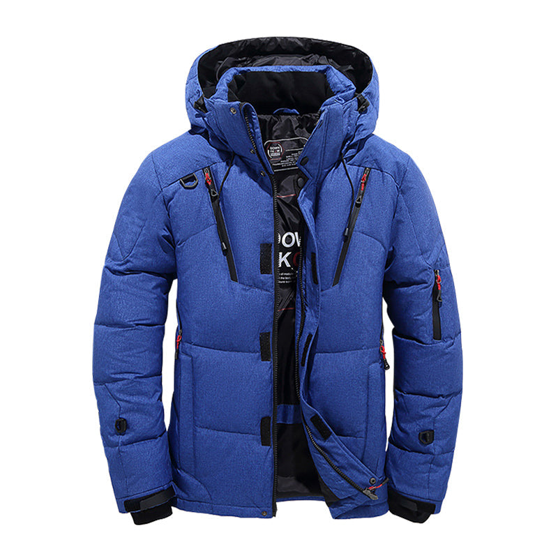 Street-Wave Mens Hooded Winter Down Jacket Windproof Puffer Coat For Outdoor Camping Travel Warm Insulated Outerwear