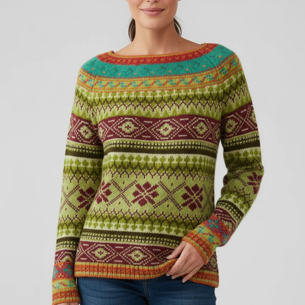 Printed Crewneck Sweater Women Cozy Eye Pattern Street Wave