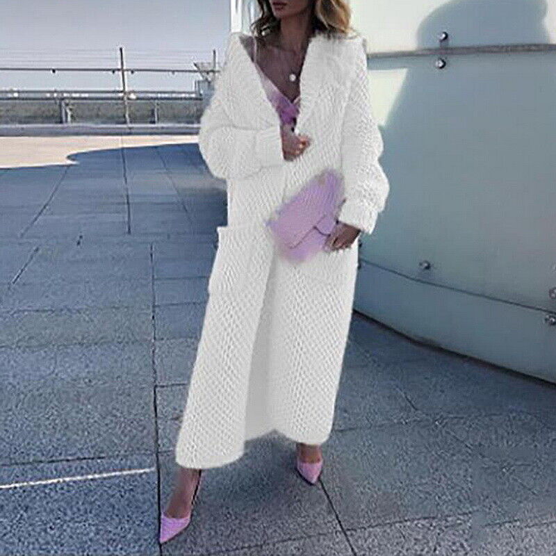 Street-wave Women Long Knit Cardigan Cozy Warmth Chic Chunky Knit for Autumn Winter