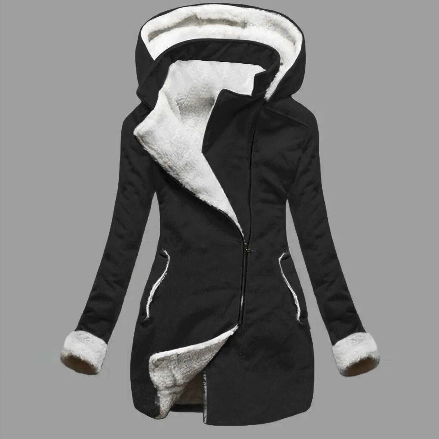 Street-Wave Women's Cozy Hooded Jacket With Fur-Lined Hood Side Pockets And Contour-Flap Front