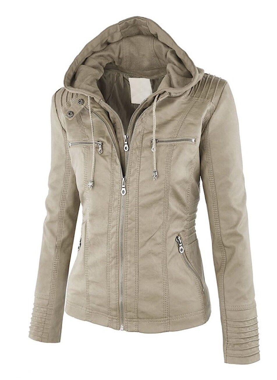 Street-Wave Leather Jacket For Women Warm Stylish Hooded Biker Coat With Zippers