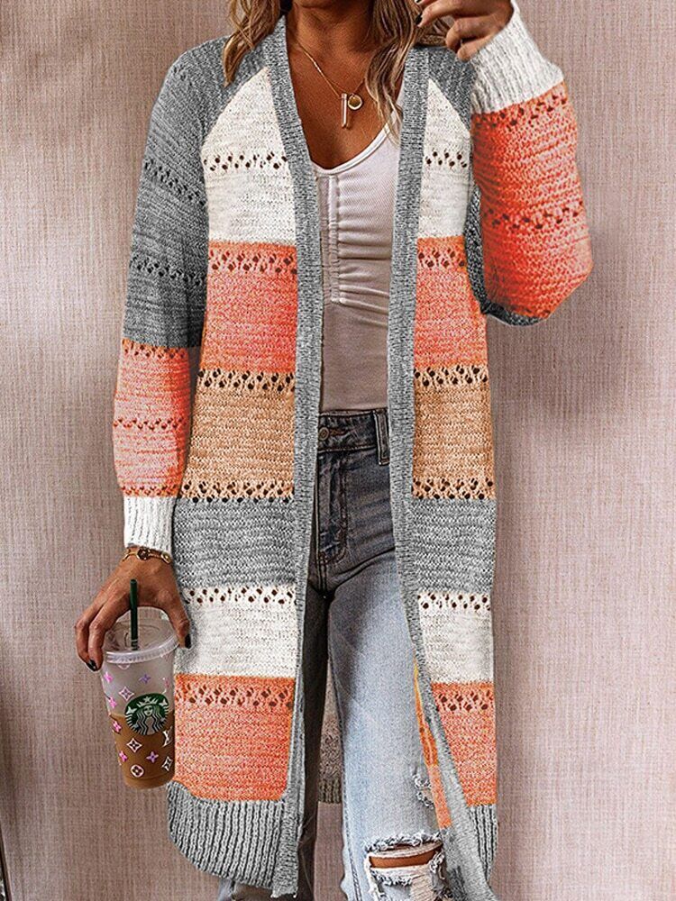 Street Wave Cozy Striped Knit Cardigan For Women Open Front Longline Elegant And Comfortable