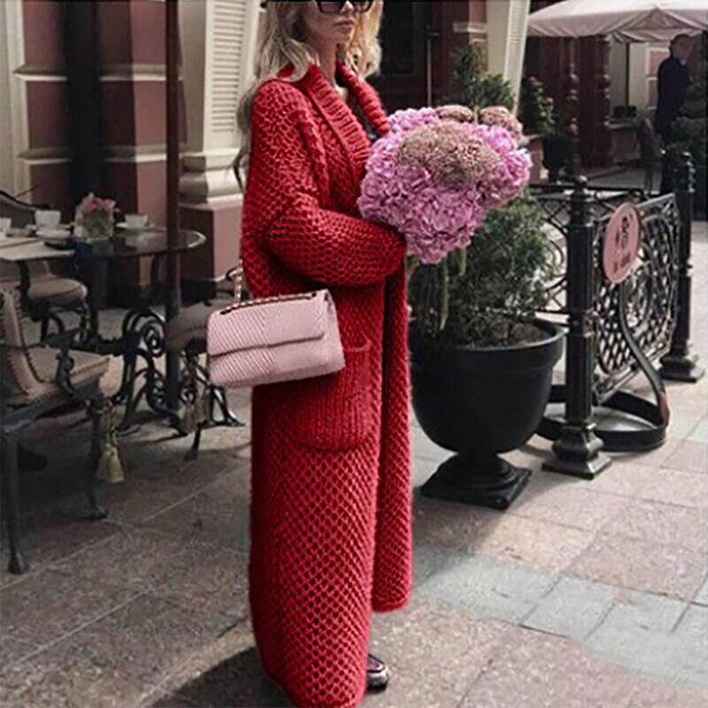 Street-wave Women Long Knit Cardigan Cozy Warmth Chic Chunky Knit for Autumn Winter