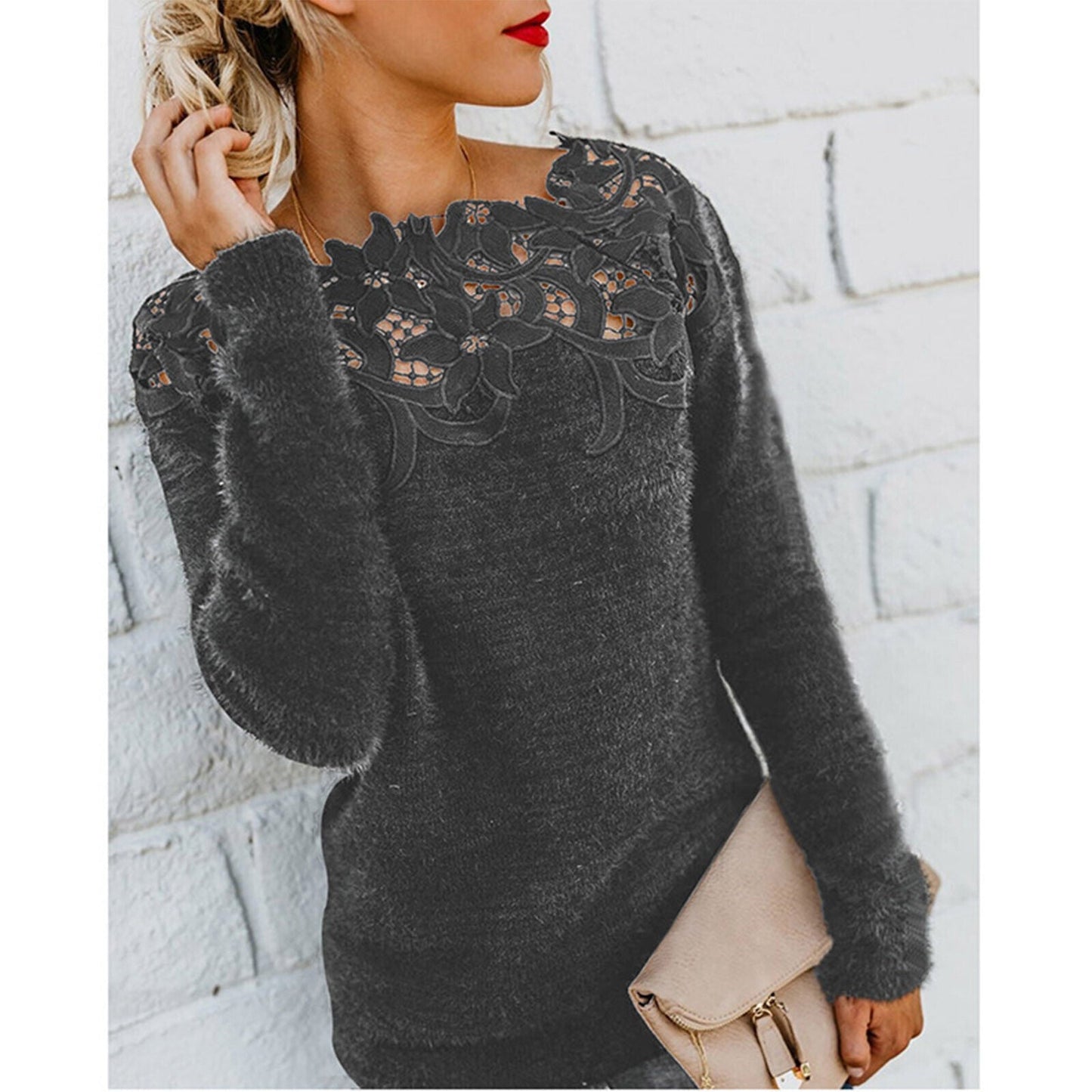 Street-Wave Floral Lace Pullover Effie For Women Cozy Warm Premium Knit With Easy Care