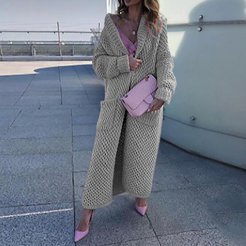 Street-wave Women Long Knit Cardigan Cozy Warmth Chic Chunky Knit for Autumn Winter