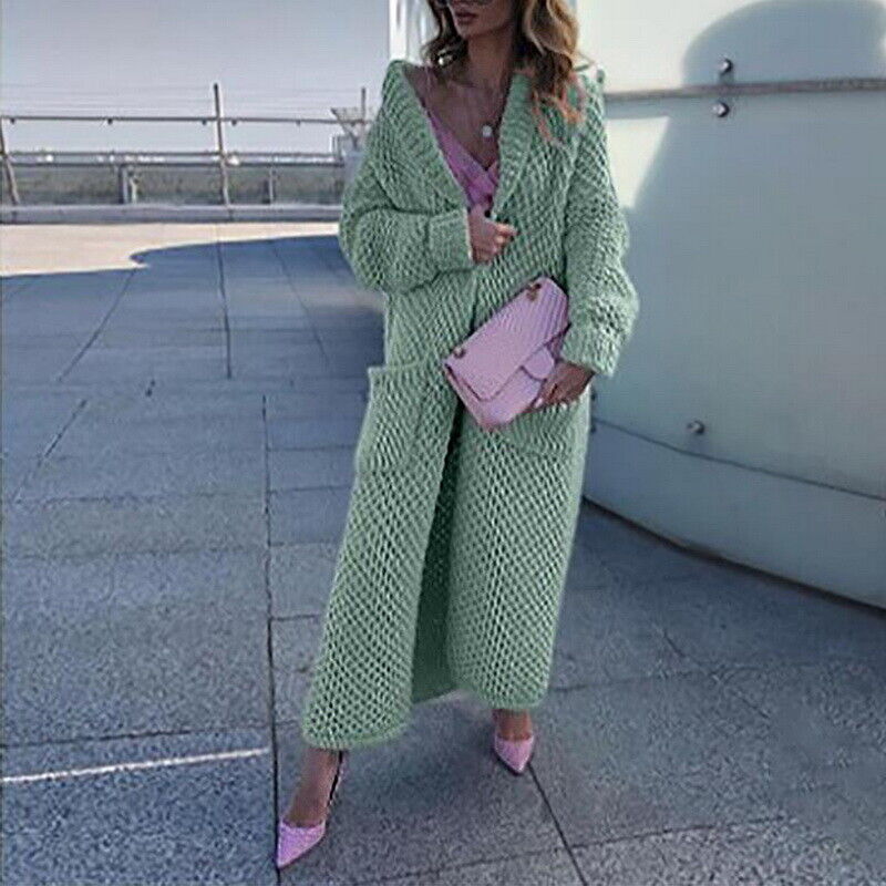 Street-wave Women Long Knit Cardigan Cozy Warmth Chic Chunky Knit for Autumn Winter