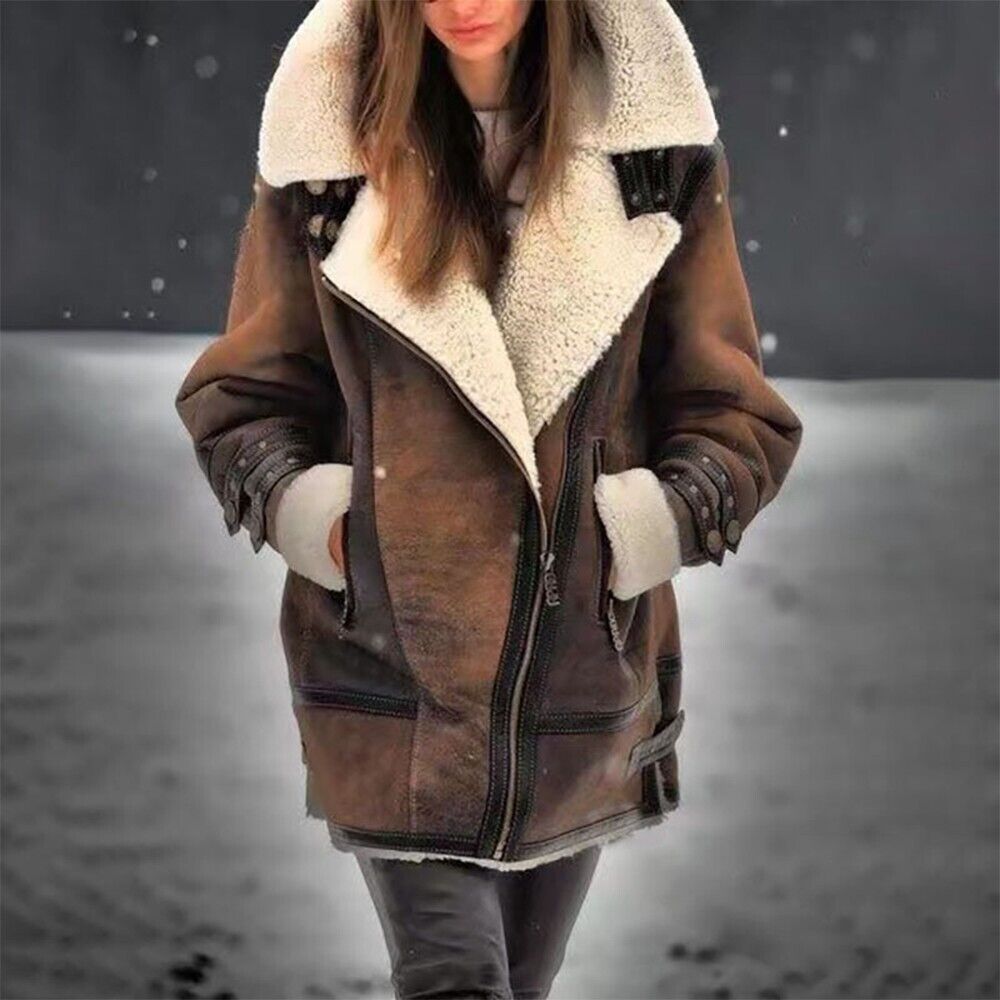 Street Wave Suede Sherpa Jacket For Women Cozy Warmth Faux Leather Look Luxe Lined Coat