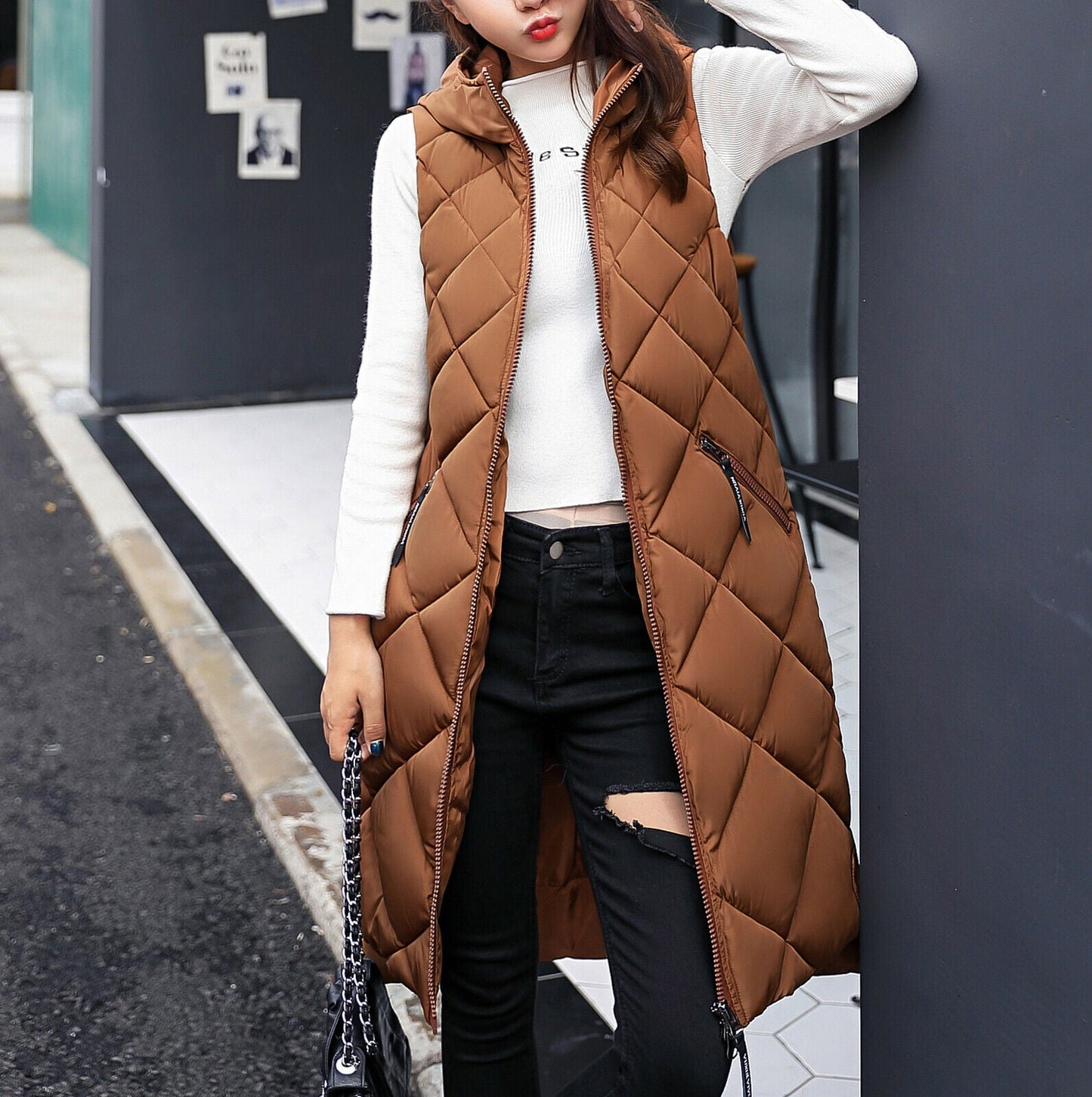 Street Wave Quilted Puffer Vest For Women Long Elegant Bodywarmer Warmth And Style
