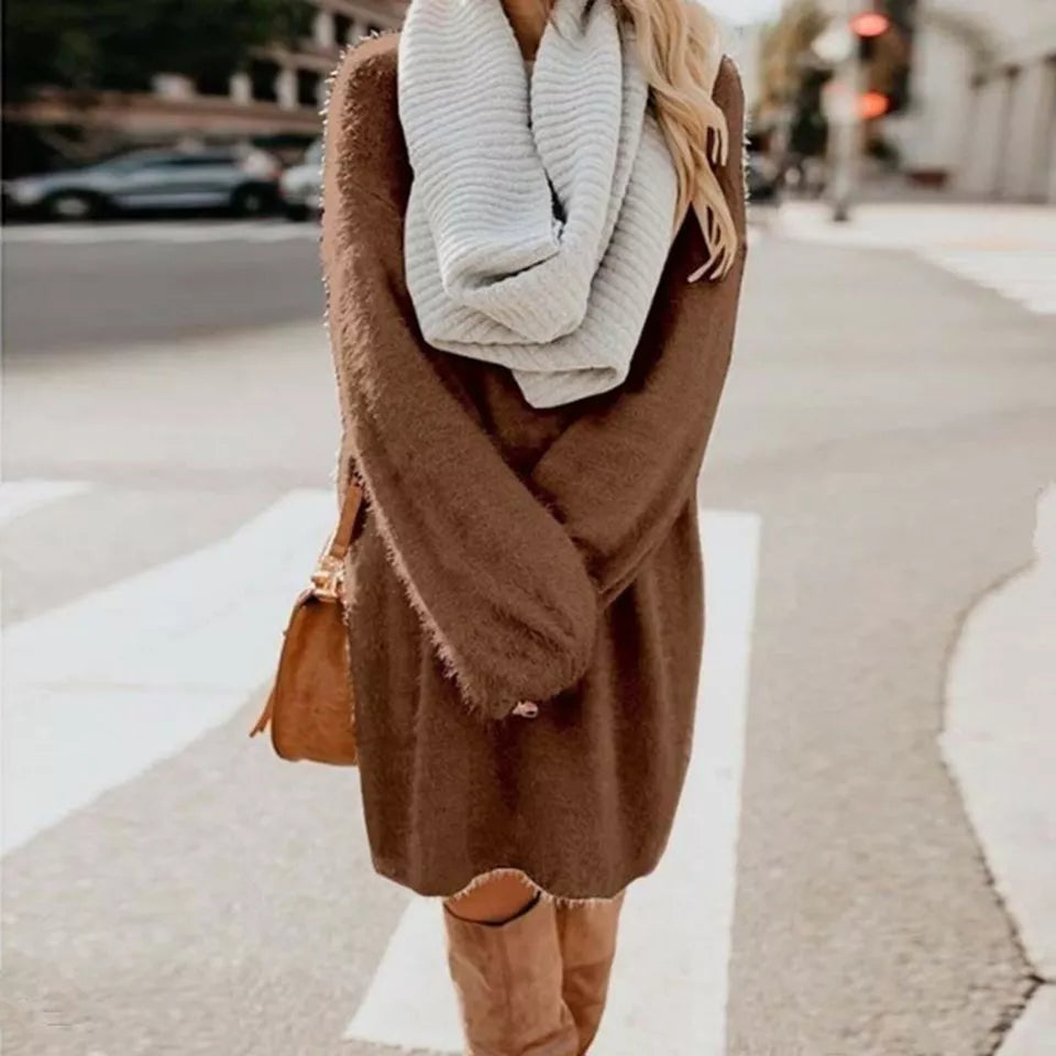 Street-Wave Winter Knit Dress For Women With Soft Yarn Flattering A-Line Silhouette Long Sleeves