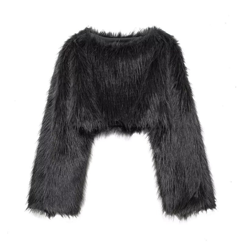 Street Wave Faux Fur Pullover With Wide Sleeves For Women Glamorous Cozy Statement Knit