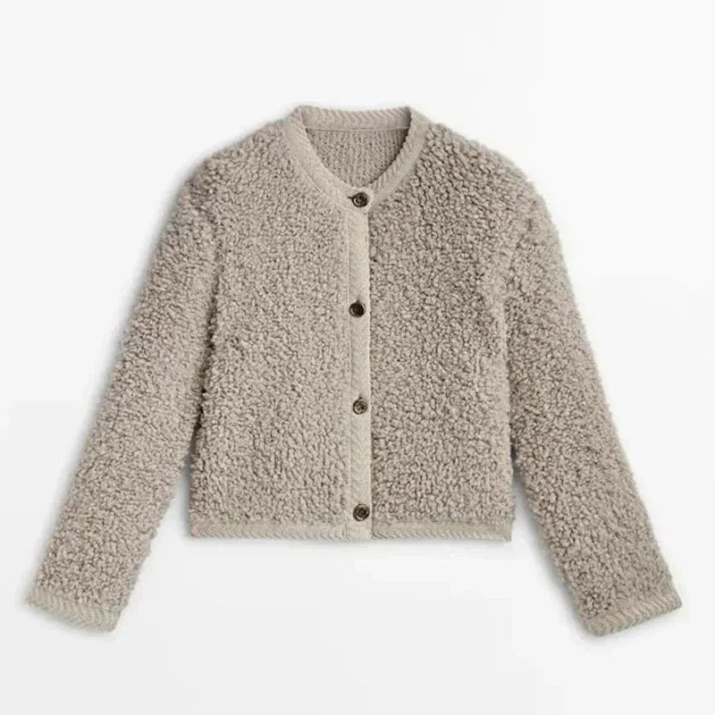 Street-Wave Bouclé Cardigan For Women Soft Cozy Knit Loose Fit Long Sleeves Button Closure
