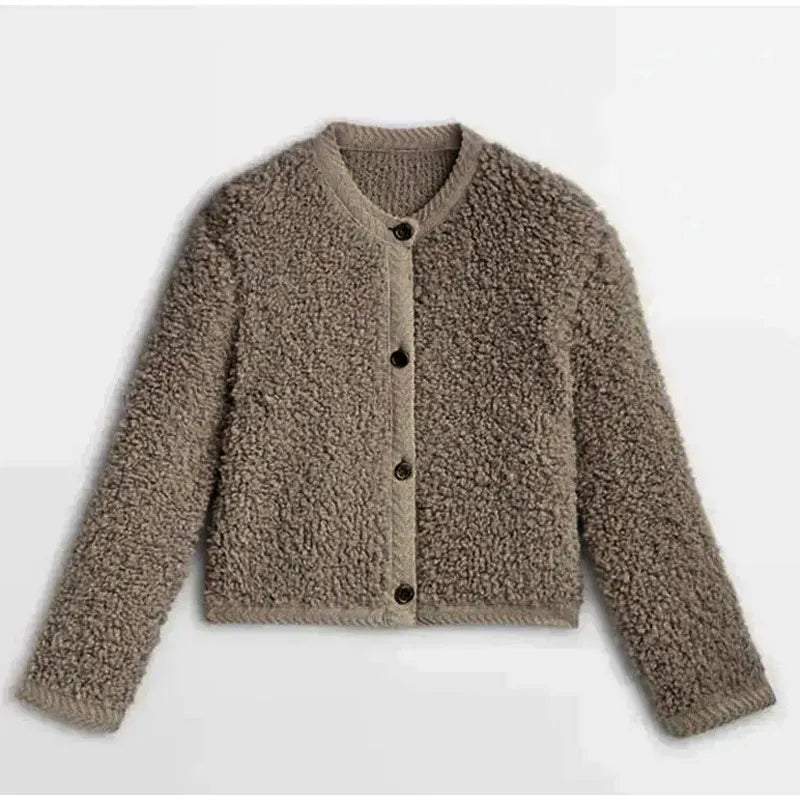 Street-Wave Bouclé Cardigan For Women Soft Cozy Knit Loose Fit Long Sleeves Button Closure