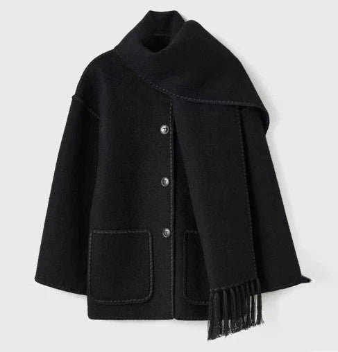 Street Wave Poncho Coat Wool Blend Warmth With Oversized Fit High Collar Three Quarter Sleeves For Women