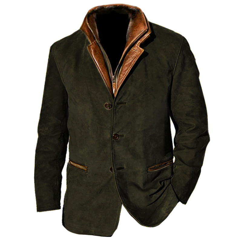 Men's Suede Jacket Tailored Fit Button Closure Notch Lapel Soft And Elegant Nordic Flair Street-Wave