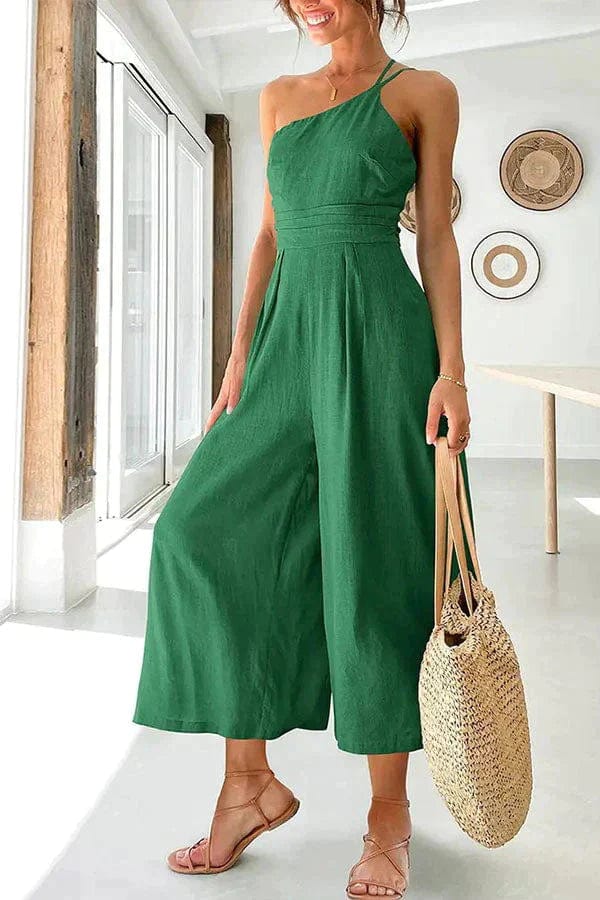 One Shoulder Jumpsuit Women Breathable Cotton With Fitted Waist Street Wave