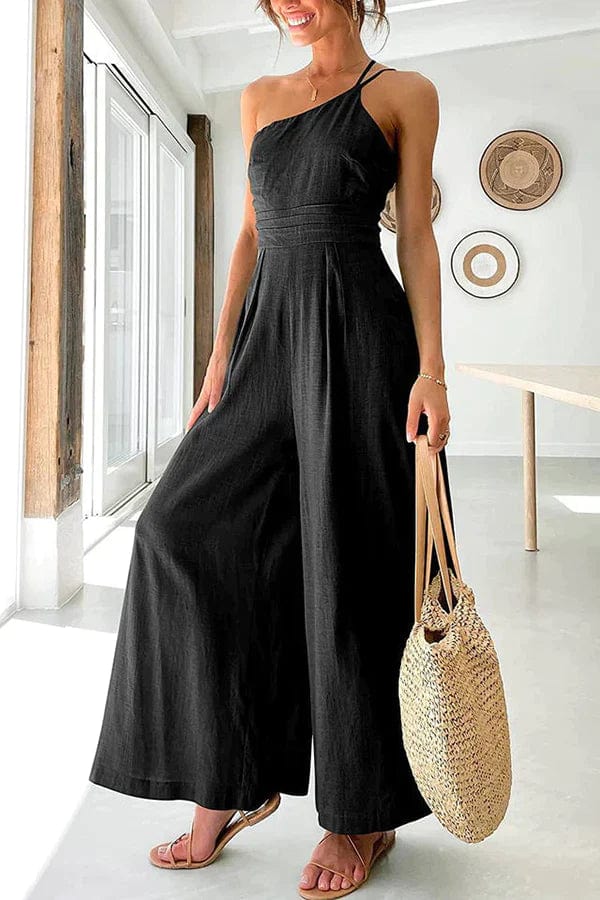 One Shoulder Jumpsuit Women Breathable Cotton With Fitted Waist Street Wave