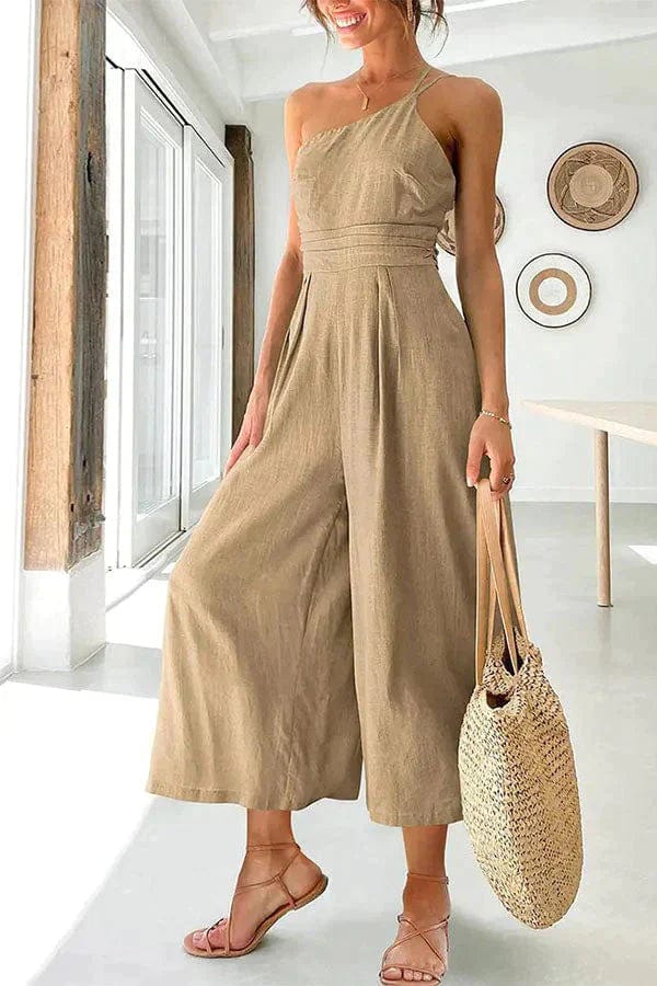 One Shoulder Jumpsuit Women Breathable Cotton With Fitted Waist Street Wave