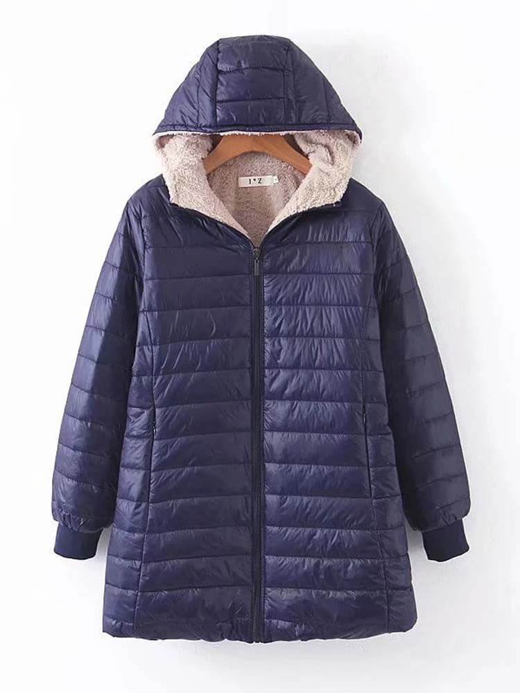 Street-wave Women's Puffer Jacket Lightweight Insulated Mid-Thigh Coat With High Collar Zip