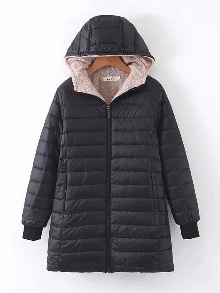 Street-wave Women's Puffer Jacket Lightweight Insulated Mid-Thigh Coat With High Collar Zip