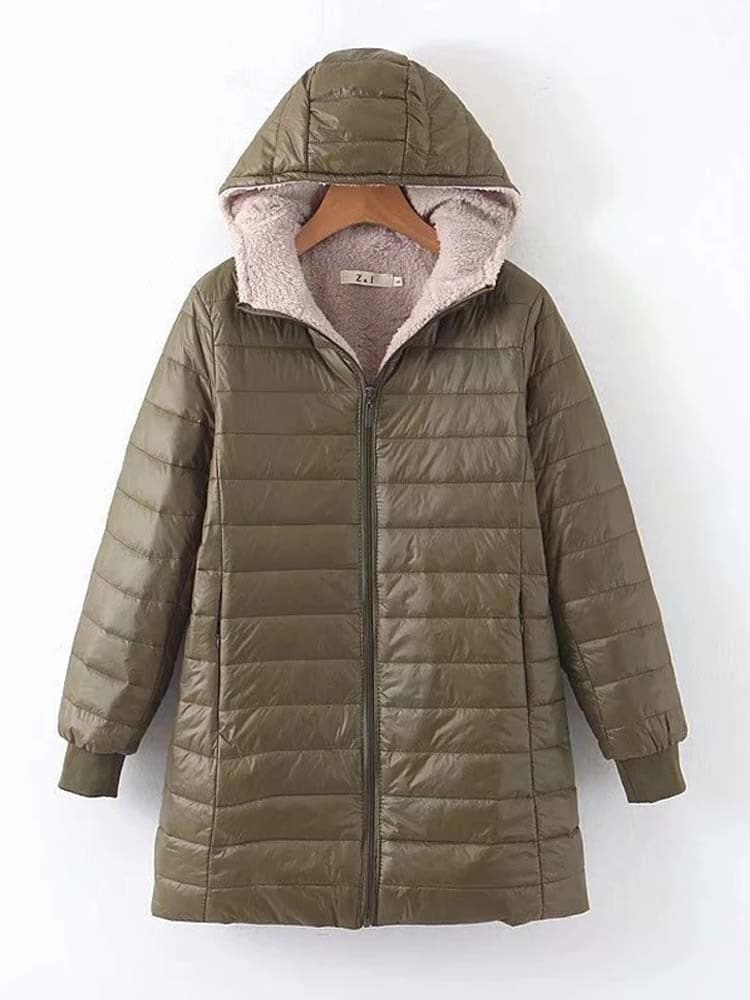 Street-wave Women's Puffer Jacket Lightweight Insulated Mid-Thigh Coat With High Collar Zip