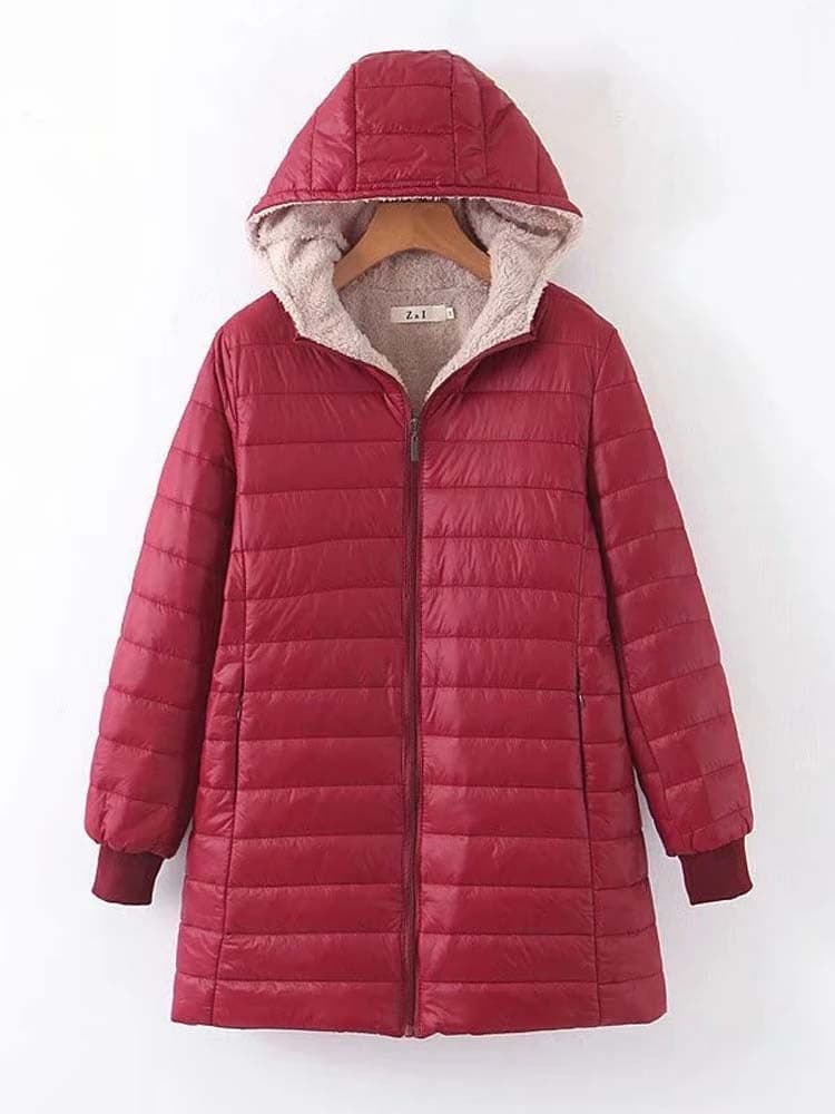 Street-wave Women's Puffer Jacket Lightweight Insulated Mid-Thigh Coat With High Collar Zip