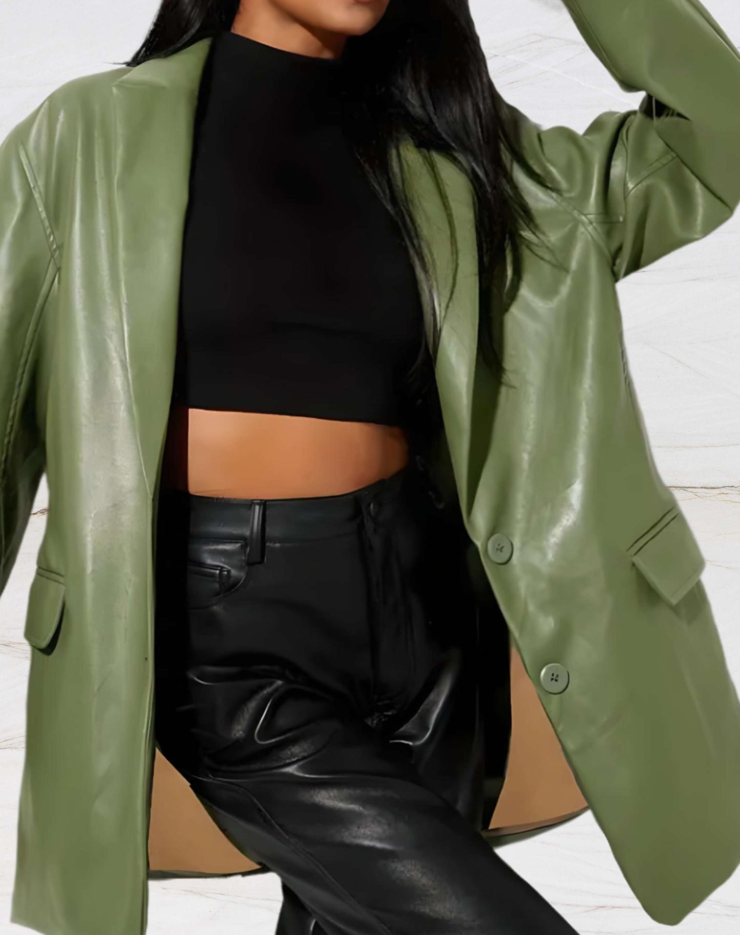 Street-wave Leather Blazer For Women Premium Faux Leather Versatile Comfortable Outerwear For Modern Style Lovers