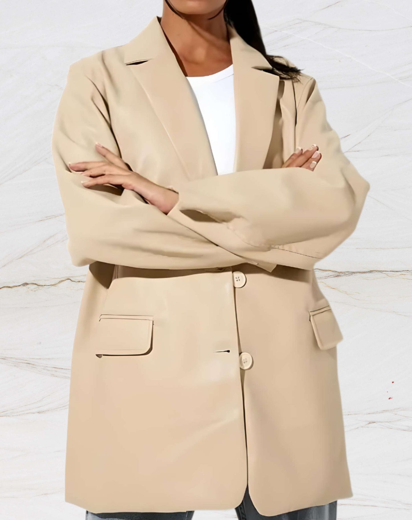 Street-wave Leather Blazer For Women Premium Faux Leather Versatile Comfortable Outerwear For Modern Style Lovers