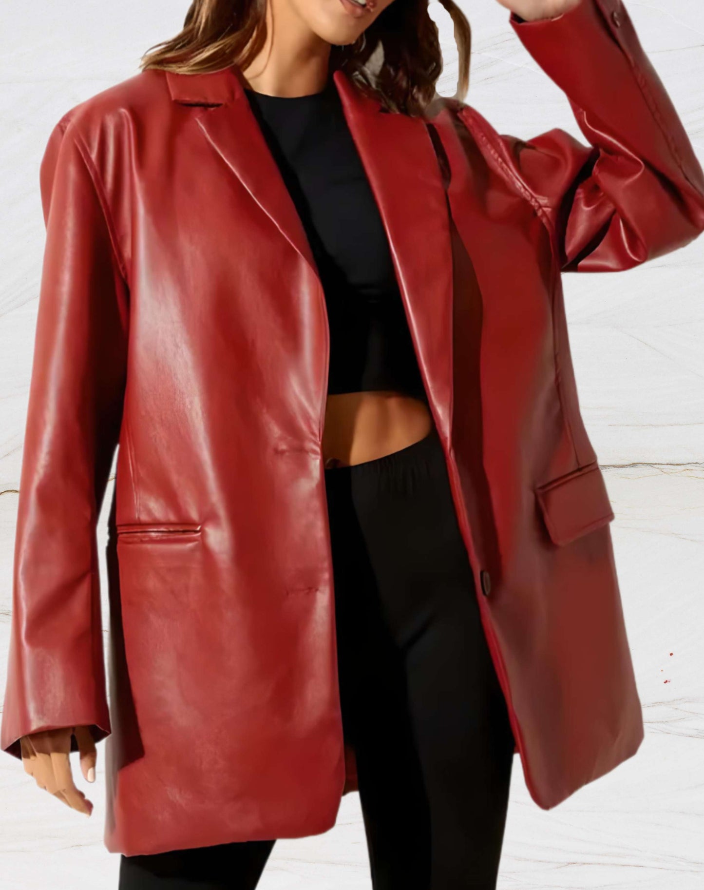 Street-wave Leather Blazer For Women Premium Faux Leather Versatile Comfortable Outerwear For Modern Style Lovers