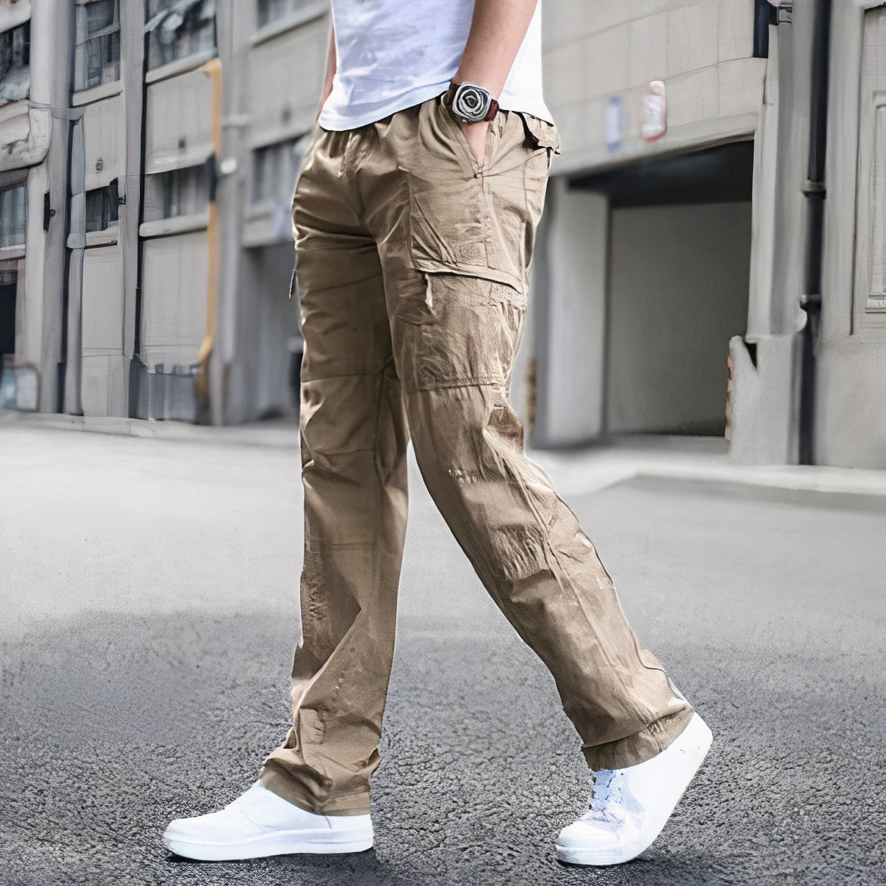 Street Wave Mens Summer Cargo Pants Slim Fit Lightweight Breathable For Urban Explorers